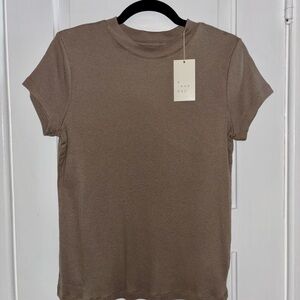 A New Day Ribbed Top in Taupe